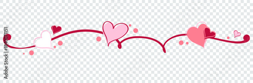 Charming horizontal heart border illustration. A long decorative strip with sweet, playful hearts perfect for banners, Valentine designs, greeting cards, and romantic layouts.