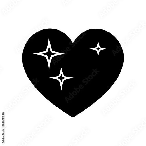 Heart Icon with Shining Stars in Modern Flat Style.