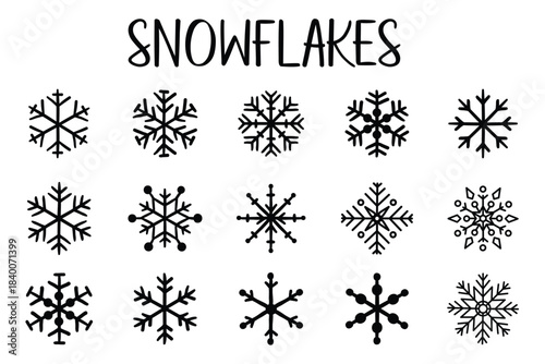 Collection of different form snowflakes vector icon. Winter frost crystal snowflake icon
