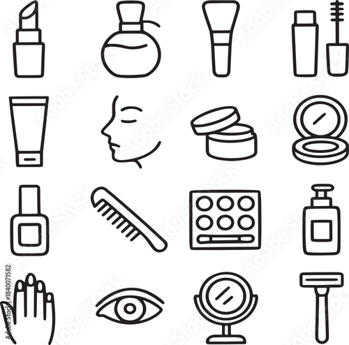 Essential Beauty and Personal Care Outline Icons Vector Set