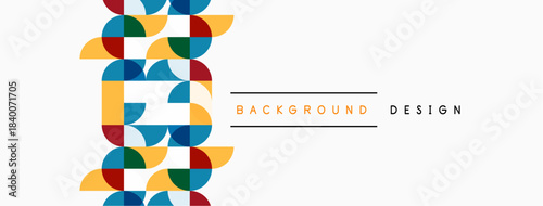 Abstract geometric pattern. Colorful half circles create vertical design. White background features text background design. Simple, modern aesthetic.