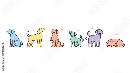 A colorful poodle dog standing amidst vibrant lanterns and festive decorations, celebrating happy new year in a lively illustration with pastel hues.