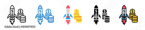 Startup Fund multiple style icons set design vector illustration. 