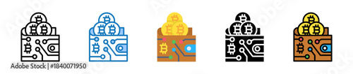 Crypto Wallet multiple style icons set design vector illustration. 