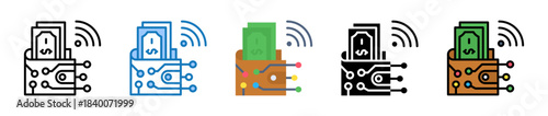 Digital Wallet multiple style icons set design vector illustration. 