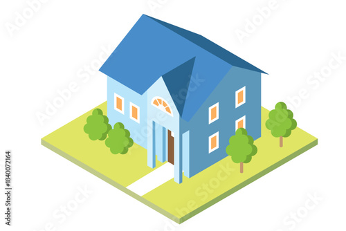 スタイリッシュでかわいい一戸建てマイホームのアイソメトリックイラスト