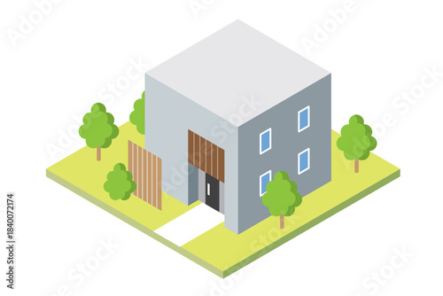 スタイリッシュでかわいい一戸建てマイホームのアイソメトリックイラスト