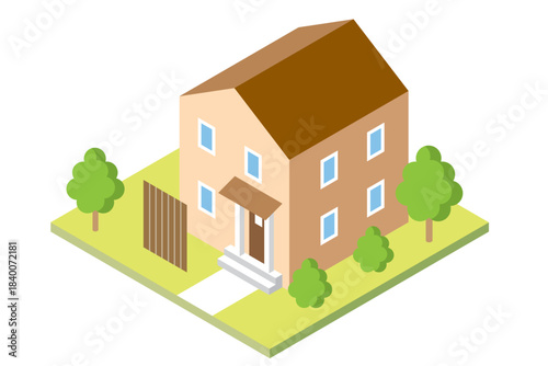 スタイリッシュでかわいい一戸建てマイホームのアイソメトリックイラスト