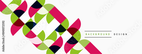 Abstract geometric pattern. Colorful half circles overlap creating dynamic visual texture. Minimalist design with white space.