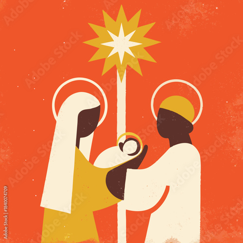 christmas greeting card with holy family