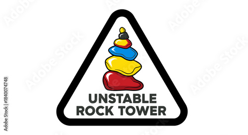 A Colorful Stacking Stone Symbolizes Instability and Potential Dangers in the Environment