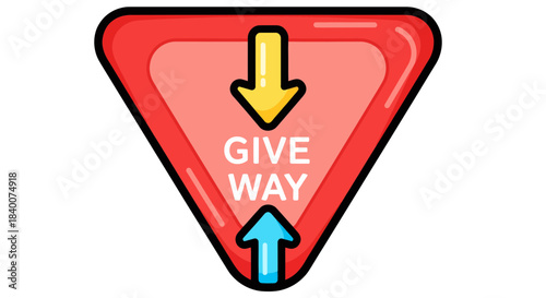 A Give Way Traffic Sign Depicted With Arrows Pointing Up And Down Illustrated Vector