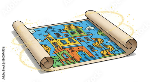 A Whimsical Map Depicting Colorful Dream Homes and Imaginary Architecture Designs