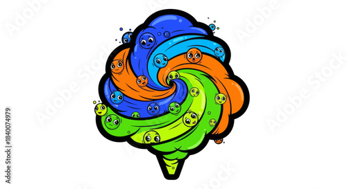 A Whimsical Swirl of Characters in a Vibrant, Colorful, And Playful Illustration