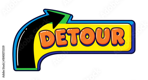 A Vibrant Detour Sign Illustrating Route Change and Navigation Direction Concept
