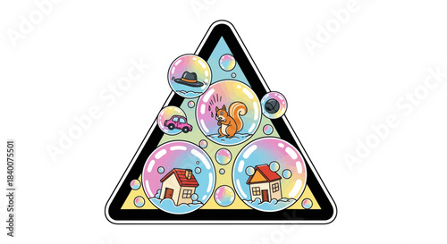 A Whimsical Illustration Depicting Concepts Enclosed Inside Transparent Spheres