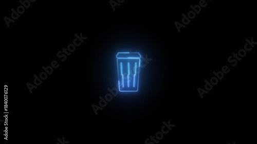 Glowing neon line Trash icon isolated on black background. 4K Video motion graphic animation.
