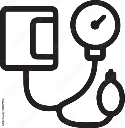 A concise line illustration presents a blood pressure monitor, encapsulating the essence of medical care, health and diagnosis.