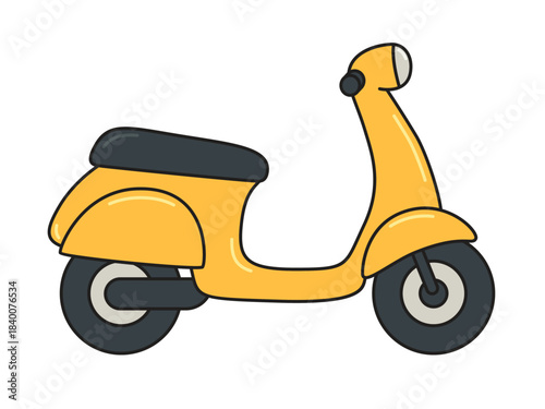 A yellow two-wheeled electric moped, side view. Urban personal transportation for personal use and delivery of goods. Vector illustration isolated on a white background