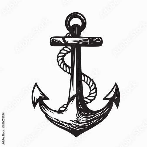 Anchor With Rope Silhouette Icon Vector On White Background