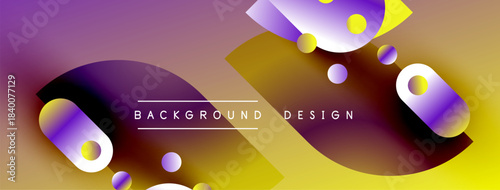 Abstract vibrant background. Purple, yellow hues blend, creating dynamic shapes. Modern design elements present smooth gradients.