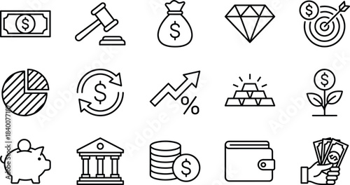 Photography equipment and camera gear line icons set, photo album, printer, tripod, lens, flash, studio light, vector illustration, isolated.