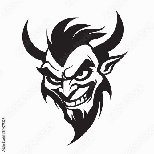 Devil Face with Sharp Teeth and Horns Logo Vector on White background