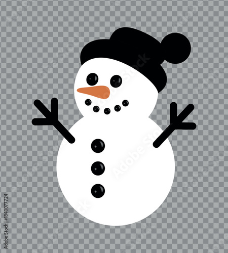 Cute snowman character with black hat isolated on transparent background