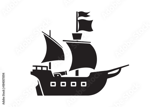 Pirate ship icon, Pirate ship Black silhouette vector