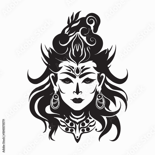 Mythical Hindu Deity Vector Portrait on white background