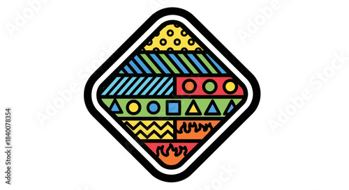 Abstract Geometric Design With Varied Shapes And Colors Inside a Diamond Outline