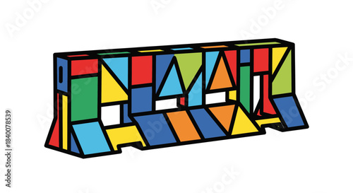 Abstract Geometric Road Barrier: A Colorful And Modern Design On White Background