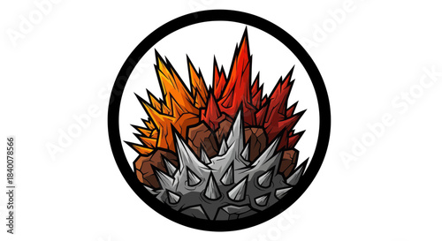 Abstract Geometric Spiked Formation Inside Of A Black Circle Illustration