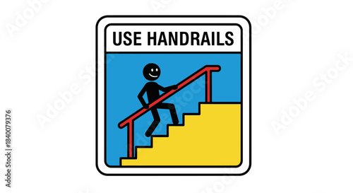 Advisory Sign Featuring A Person Ascending Stairs, Highlighting Safety with Handrails