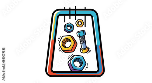 Abstract Illustration of Fasteners within a Colorful Geometric Configuration