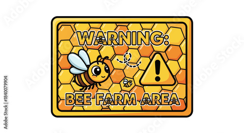 Alerting Sign About Bee Area With Honeycomb Background And Warning Message
