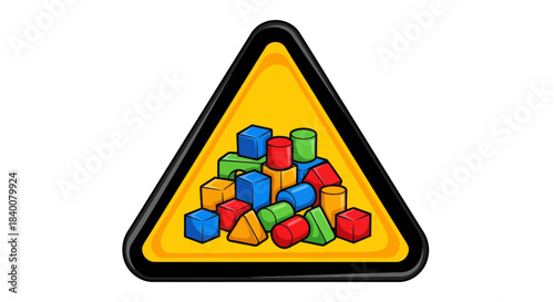 Alerting Sign Depicting Colorful Building Blocks Piled Within a Triangle Shape