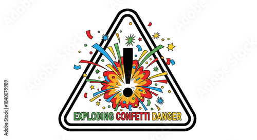 Alerting Sign Depicting Confetti Explosion Warning Danger Graphic Illustration