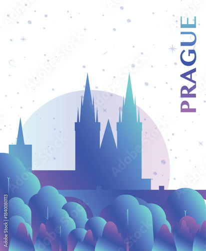 Prague, Czech Republic gradient futuristic poster. Vector landmark abstract silhouette graphic for brochure, vertical page, booklet, cover