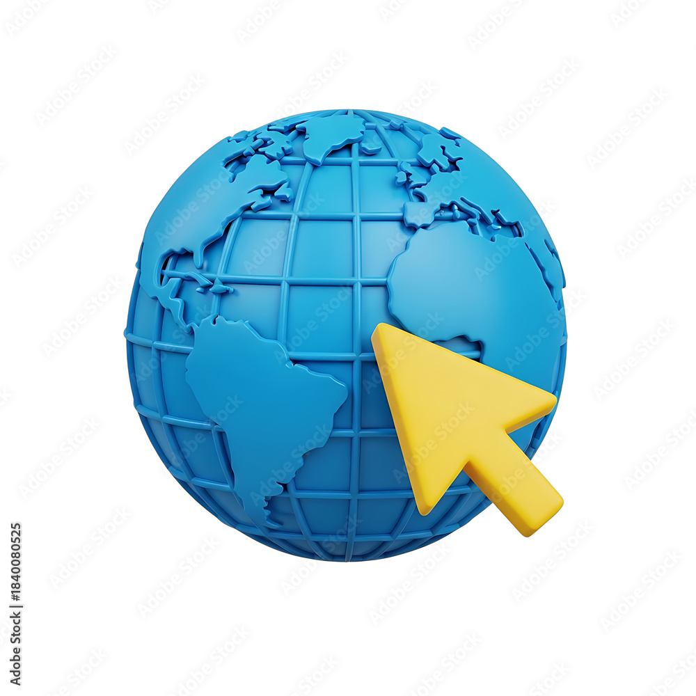 Fototapeta premium 3d globe with yellow cursor arrow icon