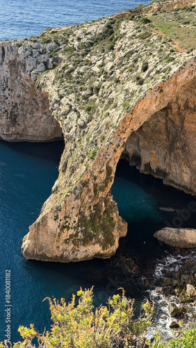 The rocky coastline of Malta, the natural landscape of the Blue Grotto