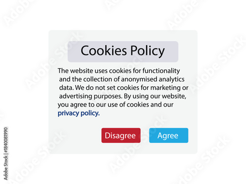 Cookie Policy Alert with Agree and Disagree Buttons vector.