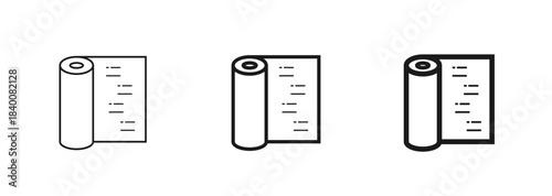 Simple vector icon suitable for representing film wrap roll, aluminium foil, baking paper. Thin, regular, and bold outline styles. Food storage, packaging material. For web design, mobile app, ui ux