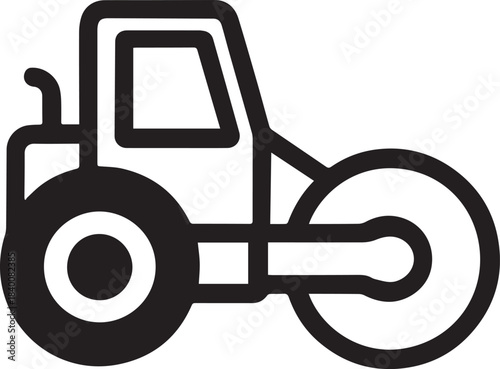 An abstract illustration of a road roller, representing infrastructure, construction and engineering, rendered in simple lines and shapes, suitable for graphic design and digital media.