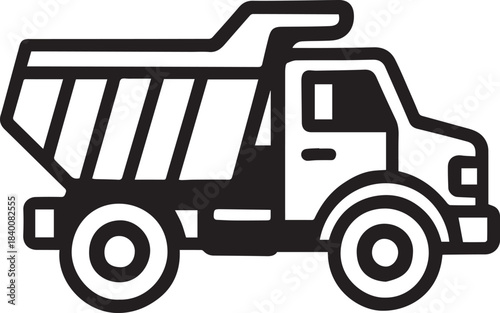 An illustrated dump truck, a symbol of industrial might, isolated on a clean, solid backdrop, its form rendered in a simple, iconic design.