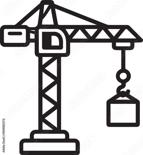 A construction crane illustration, depicted in minimalist black and white, poised to lift a load. Symbolizing the power and precision of modern construction.
