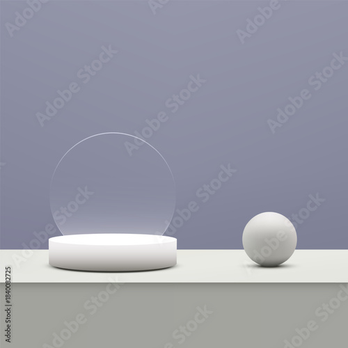 Minimal Product Display 3D Podium Scene with White Cylinder and Sphere on Pastel Lavender Background