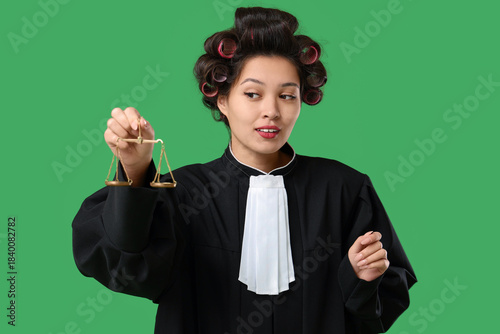 Female Asian judge with hai...