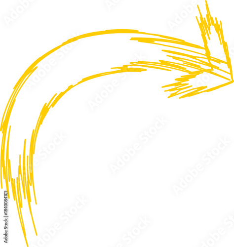 A hand-drawn yellow arrow curves downwards and to the right, with a sketchy texture.