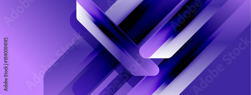 Abstract purple design features layered shapes, creating dynamic visual effect. Gradient shades offer depth, modern aesthetic.